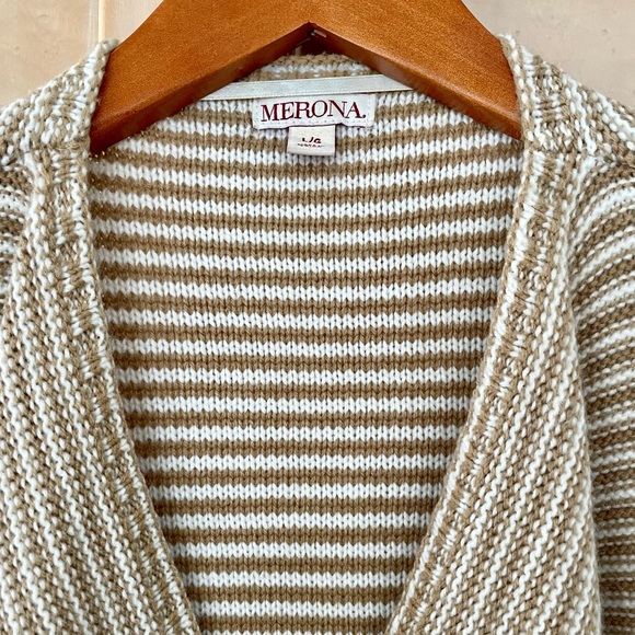 Merona Tan & White Striped Cardigan, Large. - Picture 4 of 6